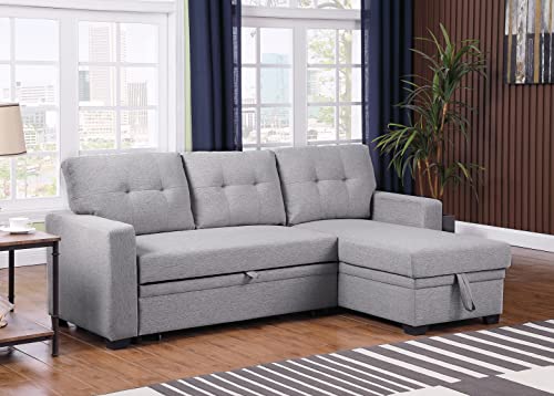 Devion Furniture L-Shape Linen Sleeper Sectional Sofa for Living Room, Home Furniture, Apartment, Dorm Sofabed, Light Gray