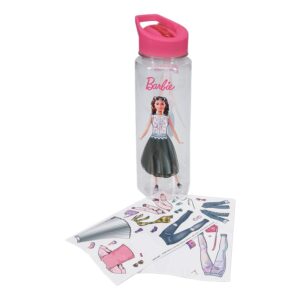 paladone barbie water bottle with stickers | 650ml (21 fl oz) plastic water bottle with a straw | perfect for kids to decorate and bring to school