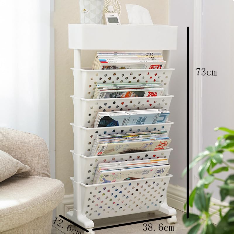 SXHEYUY 6 Tier Book Rack Storage Bookshelf, Movable Unique Bookcase, Large Capacity Utility Organizer Bookshelves for Children Students Study in Bedroom Living Room,White