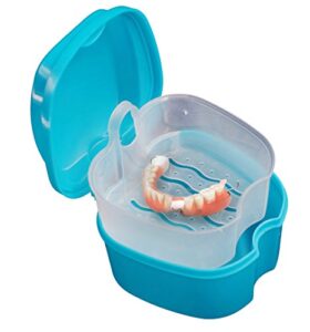 container case false with denture bath box storage box teeth net hanging tooth care home cleaning gadgets (sky blue, one size)