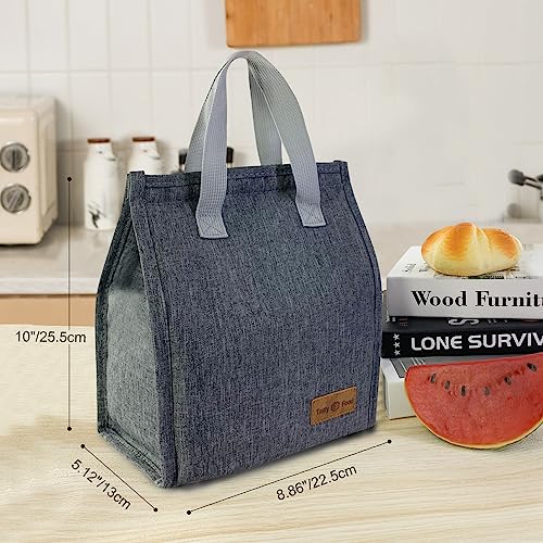 Mziart Minimalist Lunch Bag, Reusable Insulated Lunch Bag for Women Men Lunch Box Container Leakproof Simple Bento Lunch Tote Adults Lunch Cooler Bag for Work Office Picnic or Travel (Grey)