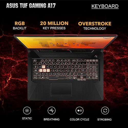 ASUS 2023 TUF A17 17.3" 144Hz FHD Gaming Laptop, AMD Ryzen 5 4600H, NVIDIA GeForce GTX 1650, 64GB RAM, 2TB PCIe SSD, RGB Backlit Keyboard, Windows 11, Bonfire Black, 32GB USB Card Included