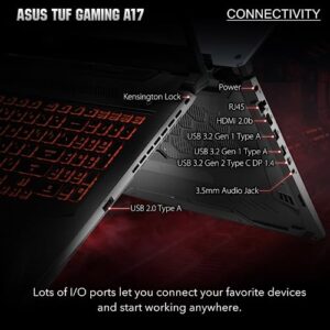 ASUS 2023 TUF A17 17.3" 144Hz FHD Gaming Laptop, AMD Ryzen 5 4600H, NVIDIA GeForce GTX 1650, 64GB RAM, 2TB PCIe SSD, RGB Backlit Keyboard, Windows 11, Bonfire Black, 32GB USB Card Included