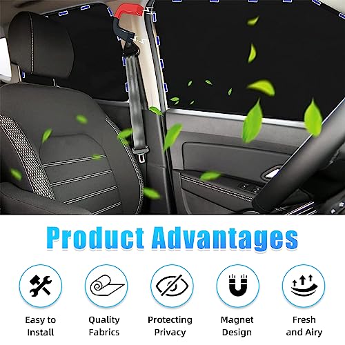 Kewucn Car Window Sun Shade, 2PCS Auto Front and Rear Windshield Curtains with Magnetic, UV Rays Protection&Sun Heat Block Car Window Covers, Universal Privacy Sunshades for Cars (Black-Back Window)