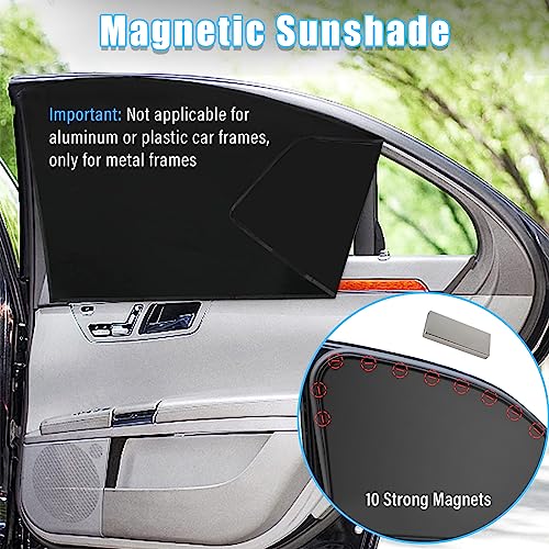 Kewucn Car Window Sun Shade, 2PCS Auto Front and Rear Windshield Curtains with Magnetic, UV Rays Protection&Sun Heat Block Car Window Covers, Universal Privacy Sunshades for Cars (Black-Back Window)