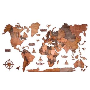 59"x35" wooden world map, wooden world map wall decor, 3d wooden world map with pins perfect for travel enthusiasts and home decoration, ideal gift for all occasions