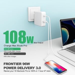 2 Port 108W 12W QC USB A 96W for Samsung Galaxy and All USB-C Devices, with 2M USB C to C Charging Cable