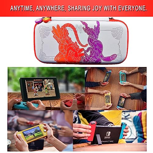 KERESLINA 5in1 Scarlet/Violet Switch Case for Nintendo Switch Carrying Case& Accessories Bundle+Thumb Grip Caps+Protective Case+Dockable Case+Joy-Con Wrist Strap