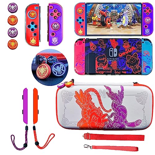 KERESLINA 5in1 Scarlet/Violet Switch Case for Nintendo Switch Carrying Case& Accessories Bundle+Thumb Grip Caps+Protective Case+Dockable Case+Joy-Con Wrist Strap