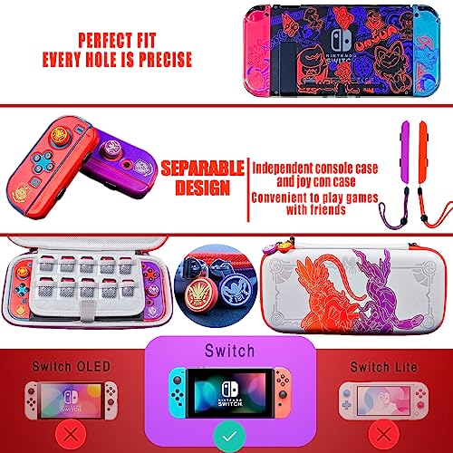 KERESLINA 5in1 Scarlet/Violet Switch Case for Nintendo Switch Carrying Case& Accessories Bundle+Thumb Grip Caps+Protective Case+Dockable Case+Joy-Con Wrist Strap