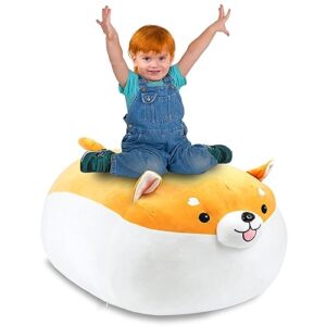 misssoul stuffed animal storage bean bag chair cover for kids cute shiba inu yellow dog large beanbag plush toy bedroom décor organizer cover, no beans