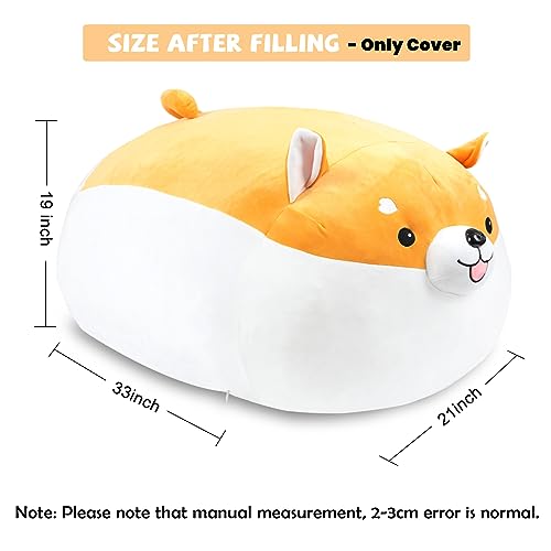 MissSoul Stuffed Animal Storage Bean Bag Chair Cover for Kids Cute Shiba Inu Yellow Dog Large Beanbag Plush Toy Bedroom Décor Organizer Cover, No Beans