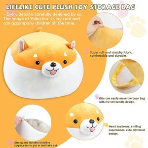 MissSoul Stuffed Animal Storage Bean Bag Chair Cover for Kids Cute Shiba Inu Yellow Dog Large Beanbag Plush Toy Bedroom Décor Organizer Cover, No Beans