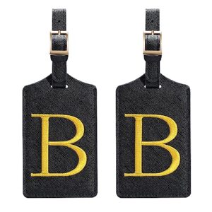 travelambo initial luggage tag, 2 packs pu leather luggage tags for suitcases with privacy name card, travel bag baggage tags for luggage（b）