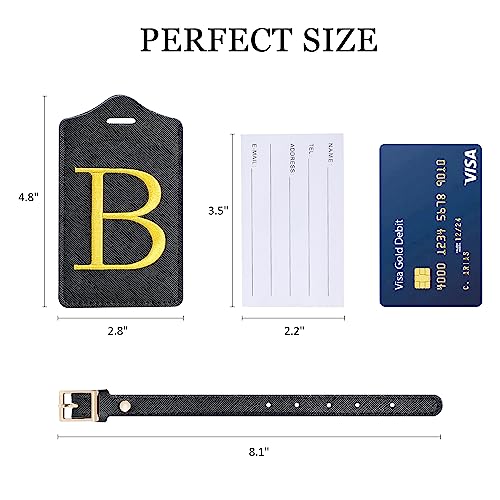 Travelambo Initial Luggage Tag, 2 Packs PU Leather Luggage Tags for Suitcases with Privacy Name Card, Travel Bag Baggage Tags for Luggage（B）