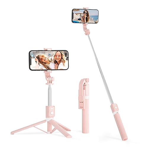 LOSODONA 44" Selfie Stick Tripod Cell Phone Tripod Bluetooth Selfie Stick Wireless Remote Tripods Compatible iPhone 14 13 12 pro Max, Android Samsung S23 S22(Pink)