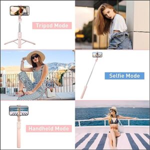 LOSODONA 44" Selfie Stick Tripod Cell Phone Tripod Bluetooth Selfie Stick Wireless Remote Tripods Compatible iPhone 14 13 12 pro Max, Android Samsung S23 S22(Pink)