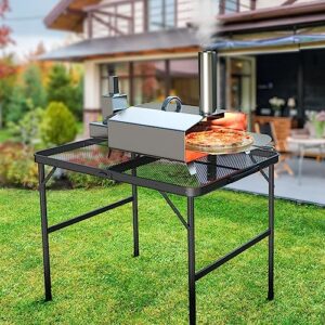 VINGLI Outdoor Grill Table, Picnic Folding Camping Table, 3 ft Portable Card Table Adjustable Height, Lightweight Aluminum Grill Tables for Outside, Beach, Garden, Patio, Party, Indoor, Black