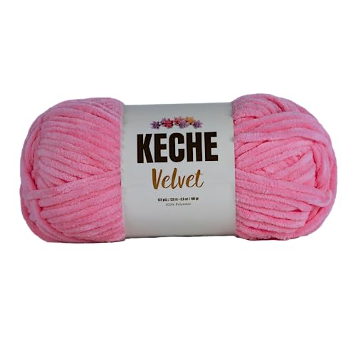 Keche Velvet Yarn for Crocheting, Soft Chenille Bulky Baby Blanket Amigurumi Yarn 100 gr (132 yds) - Baby Pink