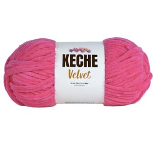 keche velvet yarn for crocheting, soft chenille bulky baby blanket amigurumi yarn 100 gr (132 yds) - hot pink