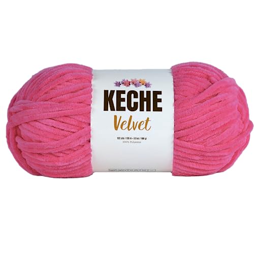 Keche Velvet Yarn for Crocheting, Soft Chenille Bulky Baby Blanket Amigurumi Yarn 100 gr (132 yds) - Hot Pink