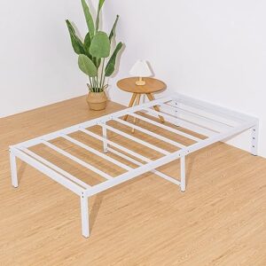 lusimo 14 inch twin bed frame with storage heavy duty tall metal platform bed frame with steel slats no box spring needed noise free anti slip white