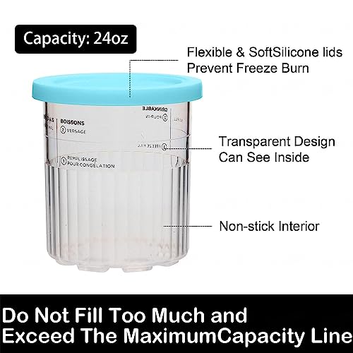 Creami Pints and Lids - 4 Pack, for Ninja Creami Deluxe,24 OZ Pint Ice Cream Containers with Lids Bpa-Free,Dishwasher Safe for NC500 NC501 Series Ice Cream Maker