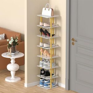 Stackable Shoe Rack 8 Tier Tall Shoe Rack for Entryway, Stylish Wooden Shoe Storage Stand, Space Saving Furniture Shoe Storage Organizer, Vertical Shoe Rack Narrow Shoe Shelf for Corner, Garage, Hallway, Closet, Bedroom