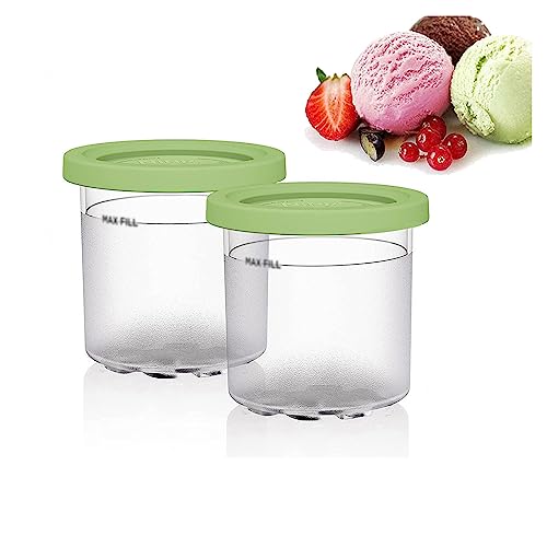 EVANEM 2/4/6PCS Creami Deluxe Pints, for Ninja Creamy Pints,16 OZ Ice Cream Pints with Lids Safe and Leak Proof Compatible NC301 NC300 NC299AMZ Series Ice Cream Maker,Green-2PCS