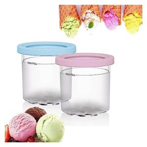 evanem 2/4/6pcs creami pint containers, for ninja creami pint,16 oz creami pints bpa-free,dishwasher safe for nc301 nc300 nc299am series ice cream maker,pink+blue-2pcs