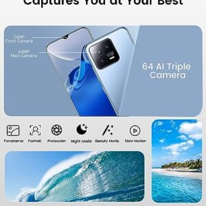 VIQEE M13Pro Unlocked Cell Phone, 6.7" HD Screen Unlocked Phones, 6+256GB Dual SIM Android 13 Smartphone with 256G Memory Card, Fingerprint Lock & Face ID, Long Battery Life (Blue)