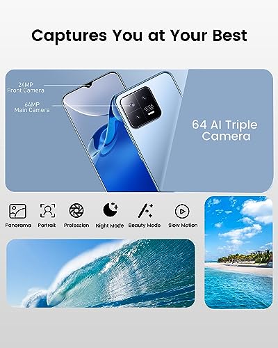 VIQEE M13Pro Unlocked Cell Phone, 6.7" HD Screen Unlocked Phones, 6+256GB Dual SIM Android 13 Smartphone with 256G Memory Card, Fingerprint Lock & Face ID, Long Battery Life (Blue)