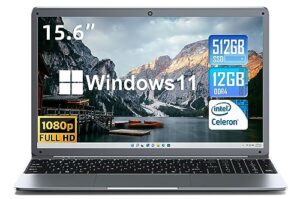 sgin 15.6 inch 12gb ddr4 512gb ssd laptop computer, windows 11 laptops with intel celeron n5095 processor(up to 2.9ghz), fhd 1920x1080 display, wifi, bluetooth 4.2, webcam, usb 3.0