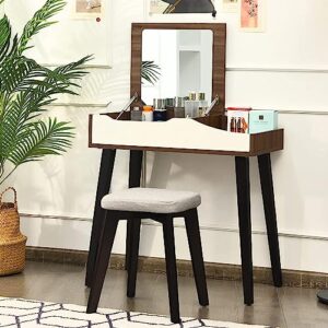 longtesun vanity set with mirror, makeup dressing table with large storage space and removable organizers, bedroom vanity table writing desk with cushioned stool and chair(ceshi-43)