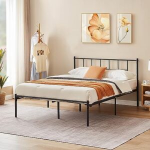 VECELO Queen Bed Frame, 14 Inch Metal Platform with Headboard, Heavy Duty Steel Slat Support, No Box Spring Needed, Easy Assembly