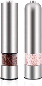 stainless steel electric salt and pepper grinder set, ceramic grinding blades, automatic grinder shaker battery operated (2 pack) household
