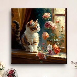 window sill cat flowers cross stitch kits-cat flower counted cross stitch pack stamped cross-stitch needlepoint counted kits beginners,embroidery kit arts and crafts for home decor/8x12 inch