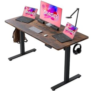 siago electric standing desk adjustable - 48 x 24 inch sit stand desk with cable management - 3 memory preset stand up computer table desks for home office work