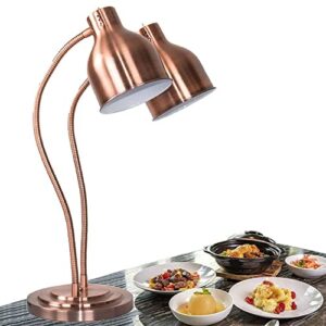 dual 250w bulb commercial food heat lamp, buffet server plate warmer lamp head catering portable food warmer light unit double head multi-directional adjustment,copper