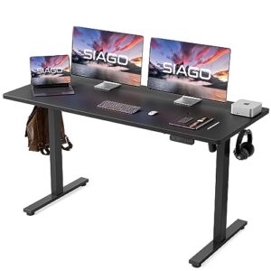 siago electric standing desk adjustable - 55 x 24 inch sit stand desk with cable management - adjustable height stand up computer table desks for home office work