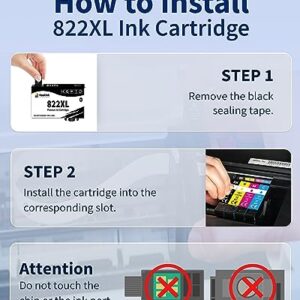 822XL Ink Cartridges Remanufactured Replacement for Epson 822XL Ink Cartridges Combo Pack T822XL 822 Printer Ink for Workforce Pro WF-3820 WF-4820 WF-4830 WF-4833 WF-4834 (4-Pack, BCMY)