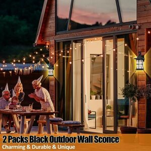 2 Packs Outdoor Wall Light - Modern Black Exterior Light Fixture Waterproof Porch Sconces Wall Mounted Lighting, Anti-Rust Rustic Wall Sconce for House Garage, Doorway, Front Door Entryway, E26