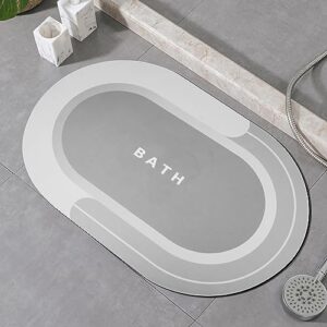 uvtqssp bath mat rug, non-slip super-absorbent quick dry washable no stains oval rubber mat for bathroom floor, tub and shower, 24" x 16" grey