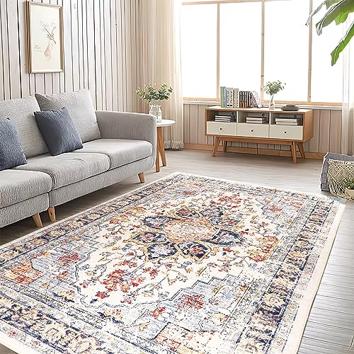 Area Rug 5x7 Rugs for Living Room 5x7 Persian Rugs Washable Rugs 5x7 Vintage Rug for Bedroom Distressed Non Slip