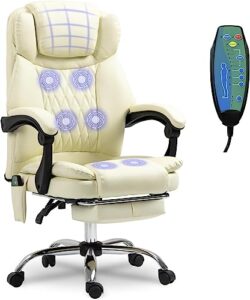 onpno ergonomic office chair with massager, heated office chair reclining massage desk chair, home office desk chair w/foot rest, padded armrest, height adjustable swivel work chair (white)