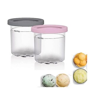 evanem 2/4/6pcs creami deluxe pints, for ninja creami pint,16 oz pint ice cream containers with lids safe and leak proof compatible nc301 nc300 nc299amz series ice cream maker,pink+gray-2pcs