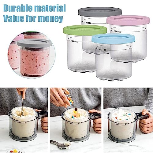 EVANEM 2/4/6PCS Creami Deluxe Pints, for Creami Ninja Ice Cream Containers,16 OZ Creami Deluxe Airtight and Leaf-Proof Compatible NC301 NC300 NC299AMZ Series Ice Cream Maker,Gray-2PCS