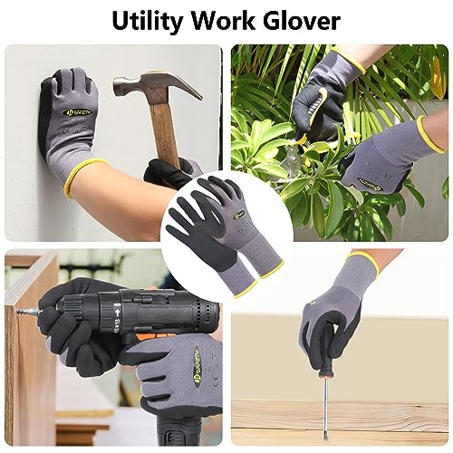 JKSafety Sandy MicroFoam Nitrile Safety Work Gloves with Touch Screen capability 6 Pairs Lightweight Work Utility Gloves EN388 Non-Slip Grips Nylon Spandex material Charcoal Gray (G229-CGrey6 L)