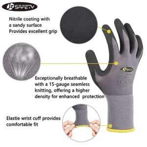 JKSafety Sandy MicroFoam Nitrile Safety Work Gloves with Touch Screen capability 6 Pairs Lightweight Work Utility Gloves EN388 Non-Slip Grips Nylon Spandex material Charcoal Gray (G229-CGrey6 L)