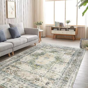 bestsweetie 5x7 area rugs for living room, machine washable boho persian vintage rugs, non slip carpet distressed printed 5x7 large area rug for living room bedroom indoor